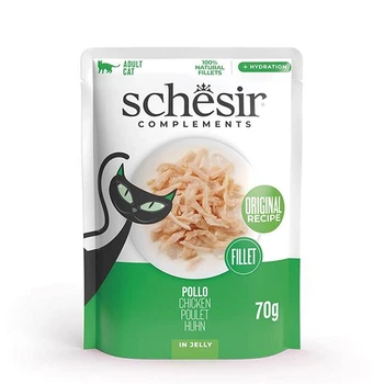 Натуральные консервы для котов Schesir Chicken ШЕЗИР КУРИНОЕ ФИЛЕ в желе, пауч 70 г
