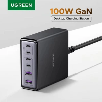 Зарядное устройство 100W UGREEN X765 6-Port GaN 100W Desktop Fast Charger для Macbook Air iPad iPhone 17 16 15 Pro Max Xiaomi Samsung Tablet 4C2A Black (65190)