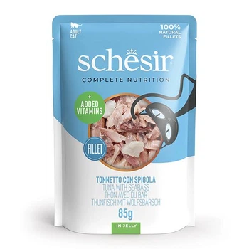 Schesir Tuna with Seabass 85 г шезир тунец з морським окунем в желе натуральні консерви для котів