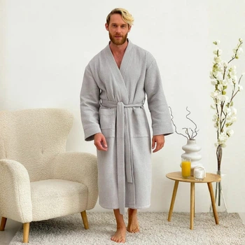 Халат мужской теплый вафельный XL серый Cosy 821