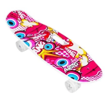 Скейт Пенні борд круїзер з ручкою C 40311 Best Board PU світиться Рожеве графіті