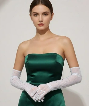 Високі напівпрозорі рукавички зі стразами Honey Fashion Accessories XS/S/M білий (7-72)