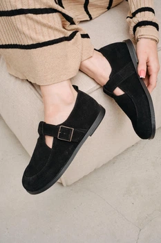 Женские замшевые туфли PARADIZE SHOES черного цвета с пряжкой-регулятором сбоку 41 размер (стелька 27,3 см)