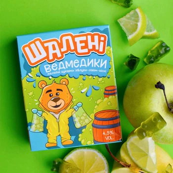 Желейки з віскі Шалені Ведмедики - Віскі-Зелене Яблуко-Лайм Алкогольні цукерки 100 г