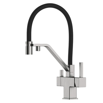 Смеситель для кухни KOER KB-72036-02 с выходом для пит. воды (Цвет хром+силик.излив черный) (KR5813)