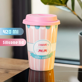 Стакан керамический многоразовая 420мл I have the best mom с силиконовой крышкой подарок маме кружка Yiwu