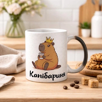 Чашка хамелеон З БЛИСТКАМИ та написом "Капібариня"