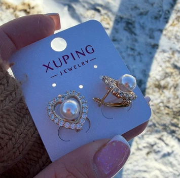 Серьги Сердечки с жемчужиной 1.5см Xuping Ювелирный Сплав (18к цвет золота 585п) 322-010