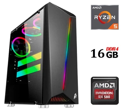 Ігровий ПК Dtop Gaming R558 Tower / AMD Ryzen 5 5500 (6 (12) ядер по 3.6 - 4.2 GHz) / 16 GB DDR4 / 480 GB SSD / AMD Radeon RX 580, 8 GB GDDR5, 256-bit / 500W