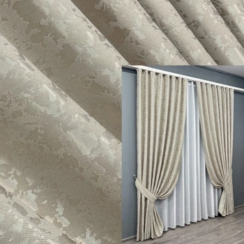 Комплект готових штор VR-Textil Льон мармур Pavliani ХО № 1272ш Теплий бежевий 100х280 см 2 шт (31-969)