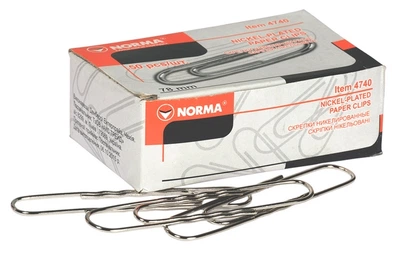 Скріпки Norma 78 мм прямі з хвилькою хромовані 50 шт. 4740 (04101060)