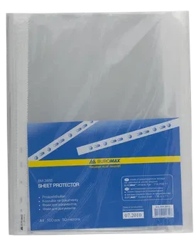 Файл для документів Buromax А4+ 50 мкм. фактура глянец прозорий 100 шт. (BM.3815)