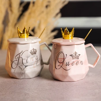 Парні чашки порцелянові King & Queen 400 мл з ложками
