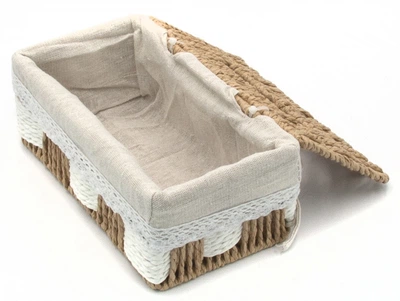 Салфетница плетеная Hold&Home прямоугольная с кружевной вставкой 22x12x9 см Бело‑бежевая (HW74792-1)