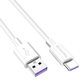 Кабель USB Type-C ColorWay CW-CBUC019-WH 5,0А 1м білий