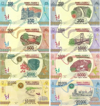 Набір 8 банкнот 100, 200, 500, 1000, 2000, 5000, 10000, 20000 аріарі Мадагаскар 2017 рік UNC