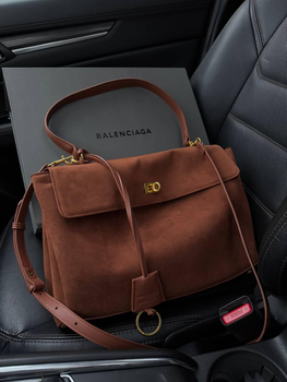 Сумка Balenciaga Rodeo Premium замша 2 відділення коричнева 35×26×9 см (LUX1038)