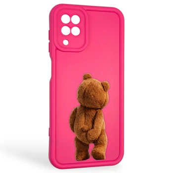 Чохол силіконовий оригінальний Soft Touch з 3D принтом кумедний тед ведмідик для Samsung Galaxy A12 (SM-A127F) малиновий (Повний захист камери)