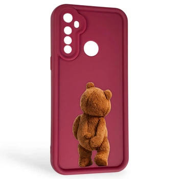 Чехол силиконовый Soft Touch с 3D принтом смешного теда мишки для Realme C3 бордовый (Полная защита камеры)