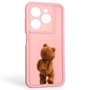 Чехол силиконовый оригинальный Soft Touch с 3D принтом смешного теда мишки для TECNO Spark Go 2024 (BG6) розовый (Полная защита камеры)