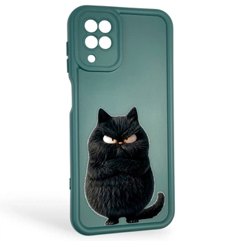 Чохол силіконовий оригінальний Soft Touch з 3D принтом злого кота для Samsung Galaxy A12 (SM-A127F) темно-зелений (Повний захист камери)