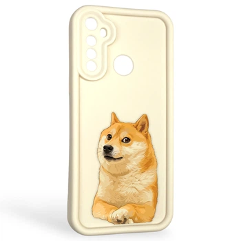 Чехол силиконовый оригинальный Soft Touch с 3D принтом мема сибу для Realme C3 молочный (Полная защита камеры)