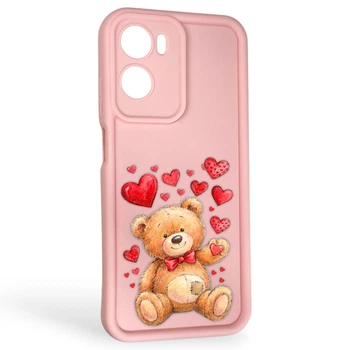 Чехол силиконовый Soft Touch с 3D принтом милый мишка для Motorola G05 розовый (Полная защита камеры)