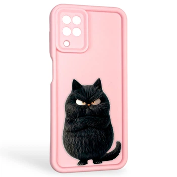 Чохол силіконовий оригінальний Soft Touch з 3D принтом злого кота для Samsung Galaxy A12 (SM-A127F) рожевий (Повний захист камери)