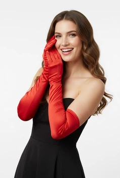 Рукавички жіночі вечірні довгі атласні вище ліктя Honey Fashion Accessories One Size червоний (7-29)