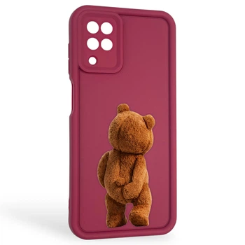Чохол силіконовий оригінальний Soft Touch з 3D принтом кумедний тед ведмідик для Samsung Galaxy A12 (SM-A127F) бордовий (Повний захист камери)