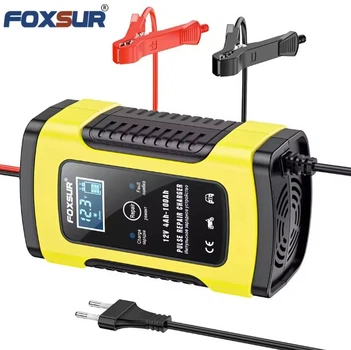 Зарядное устройство для автомобильного аккумулятора Foxsur 12V 5A вилка EU Желтый