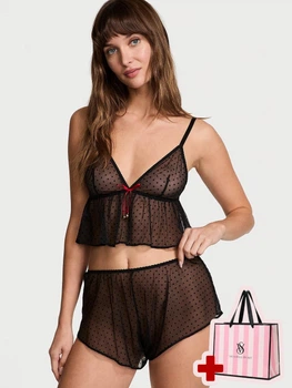 Комплект білизни (топ та шорти) Victoria's Secret Jingle Bells Mesh Cami Set S чорний + Подарунковий пакет 26953880