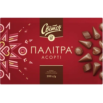 Цукерки Світоч Палітра Асорті в молочному шоколаді 200 г