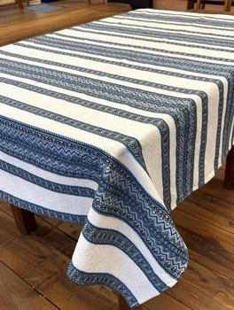 Этническая вышитая льняная скатерть Handmade в Украинском стиле Синяя 250