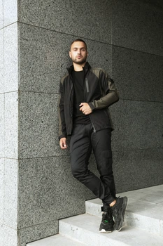 Костюм мужской Intruder iForce & Hope демисезонный комплект Softshell Light без флиса влагозащитная куртка с прорезиненными змейками и штаны на манжетах чёрно-хаки/2XL