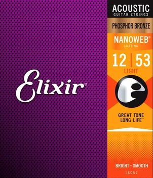 Струны для электрогитары Elixir 16052 Nanoweb Phosphor Bronze Light 12/53