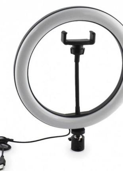 Кольцевая лампа RING FILL LIGHT 14 Вт 26см, 3200-5500 К, на штативе 2.1 м с держателем для телефона, черная