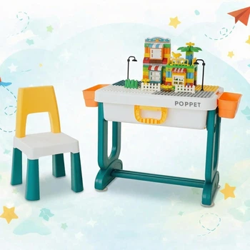 Комплект дитячий столик зі стільчиком POPPET Трансформер 6 в 1 + конструктор Будинок мрії (PP-SET-004-03)