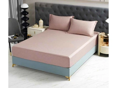 Простирадло на резинці MALLORY HOME 160*200 страйп-сатін наволочки 50*70 арт.22120-20 ніжно-рожевий