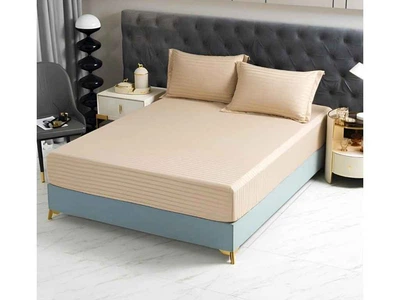 Простирадло на резинці MALLORY HOME 160*200 страйп-сатін арт.22128-36 бежевий