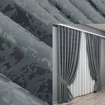 Комплект готових штор VR-Textil Льон мармур Pavliani ХО № 1262ш Графітовий 150х280 см 2 шт (33-0106)