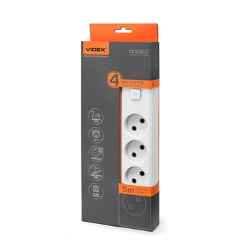 Сетевой удлинитель VIDEX ONCORD б/з 4п 5м с кнопкой White