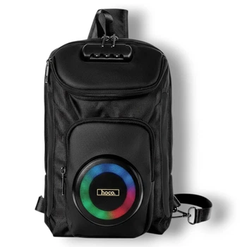 Портативная колонка-рюкзак HOCO HC42 Journey, стерео 20 Вт, Bluetooth 5.4, IPX4, USB/TF/FM, RGB-подсветка, 3 часа работы, черная