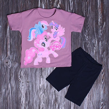 Комплект для девочки (футболка + шорты) "My little pony" Пудра с черным