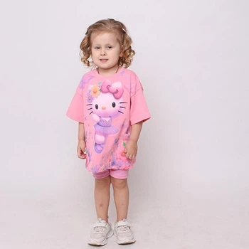 Комплект для девочки (футболка + шорты) Hello Kitty Коралловый 98-104