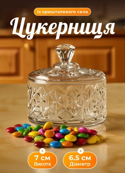Стеклянная конфетница с крышкой Yiwu 7х6.5 см круглая емкость для печенья и конфет Прозрачный