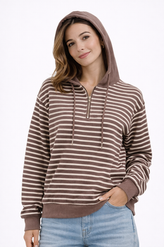 Стильний жіночий світшот у карту з капюшоном Oversize S-L Коричневий