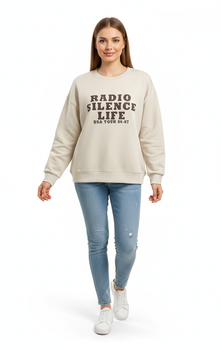 Стильний жіночий бежевий світшот з трендовим написом Oversize S-L