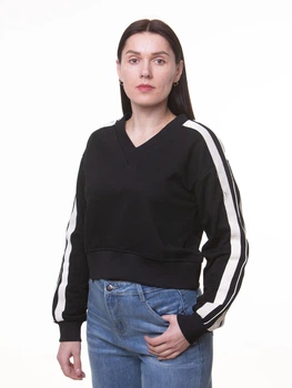 Иночий стильный свитшот с лампасами черный Oversize S-L