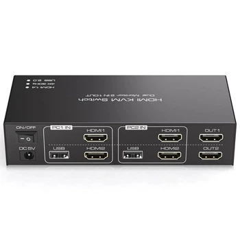 KVM-переключатель HDMI на 2 монитора TJCXELE, для 2 ПК, 2 ноутбука, 4K 30Гц, с USB 2.0, док-станция с пультом